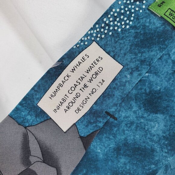 World Wildlife Fund Men's Blue Designer Tie Silk Humpback Whale Print (C-6) - Picture 9 of 10